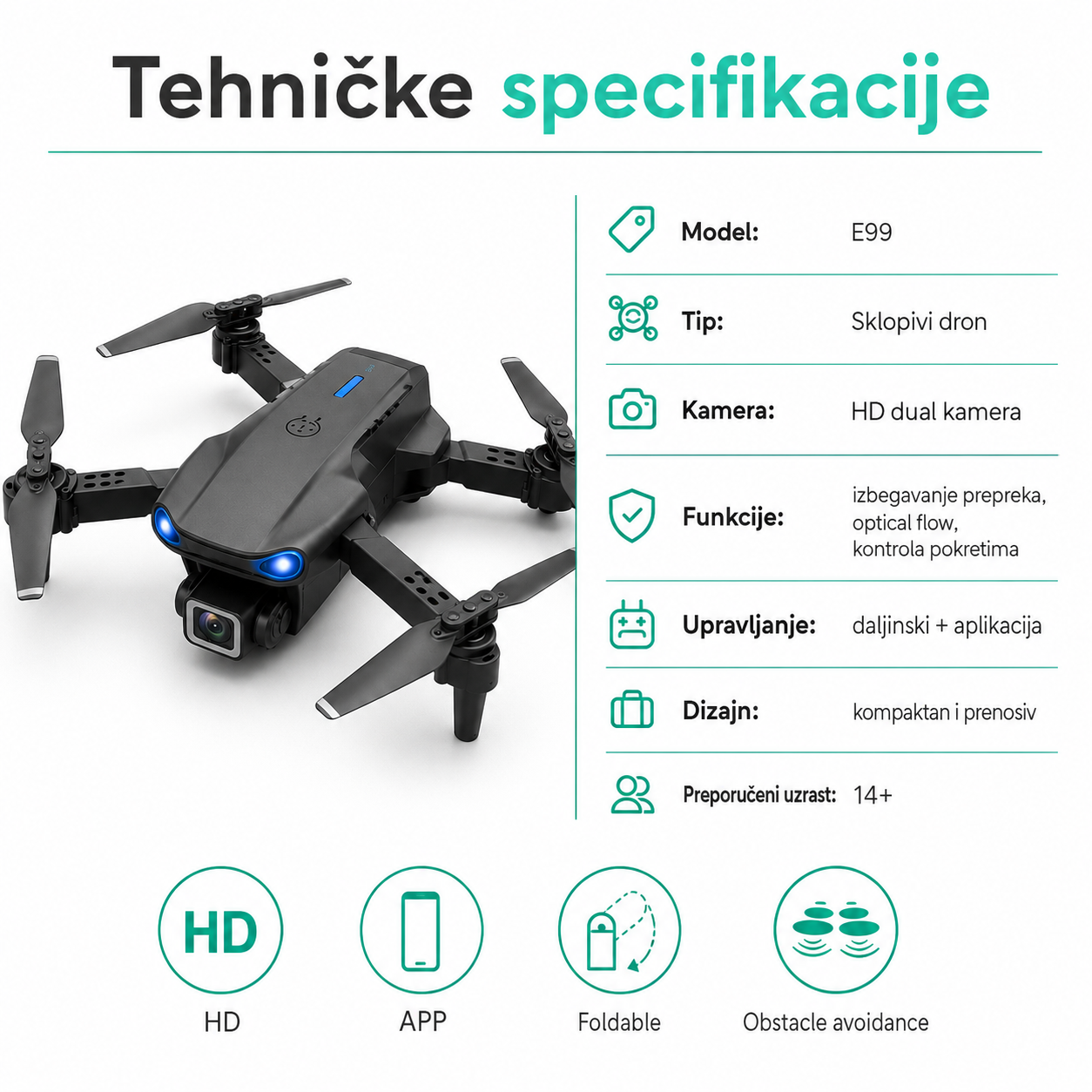 E99 AeroView – sklopivi dron sa dve kamere