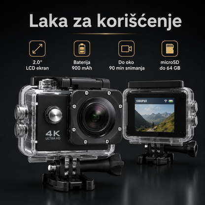 Gorilla ActionCam 4K – WiFi akciona kamera sa vodootpornim kućištem