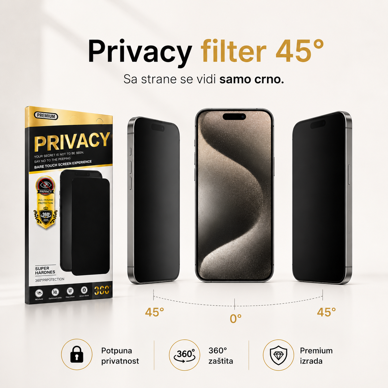 Privacy Black zaštitno staklo