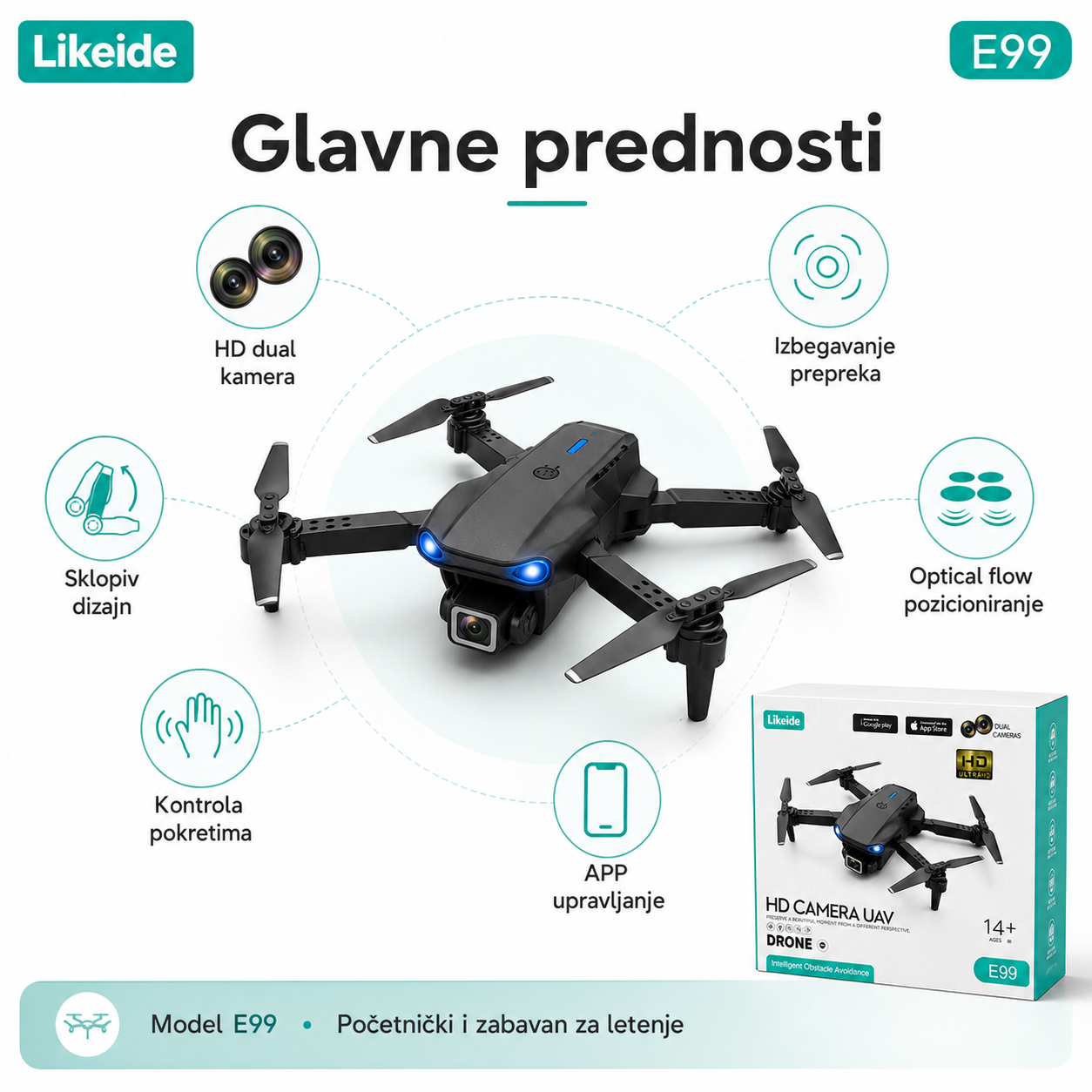 E99 AeroView – sklopivi dron sa dve kamere