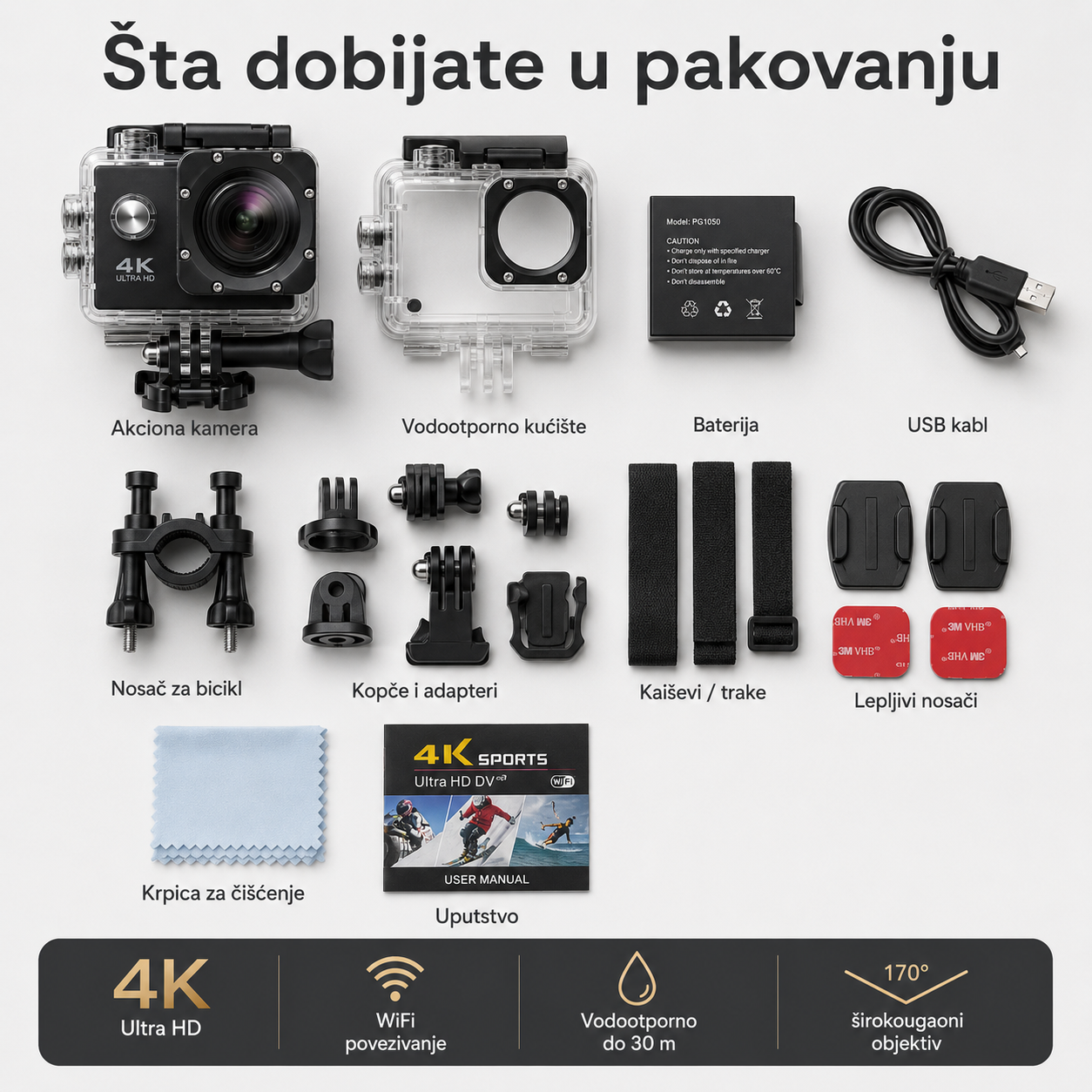 Gorilla ActionCam 4K – WiFi akciona kamera sa vodootpornim kućištem