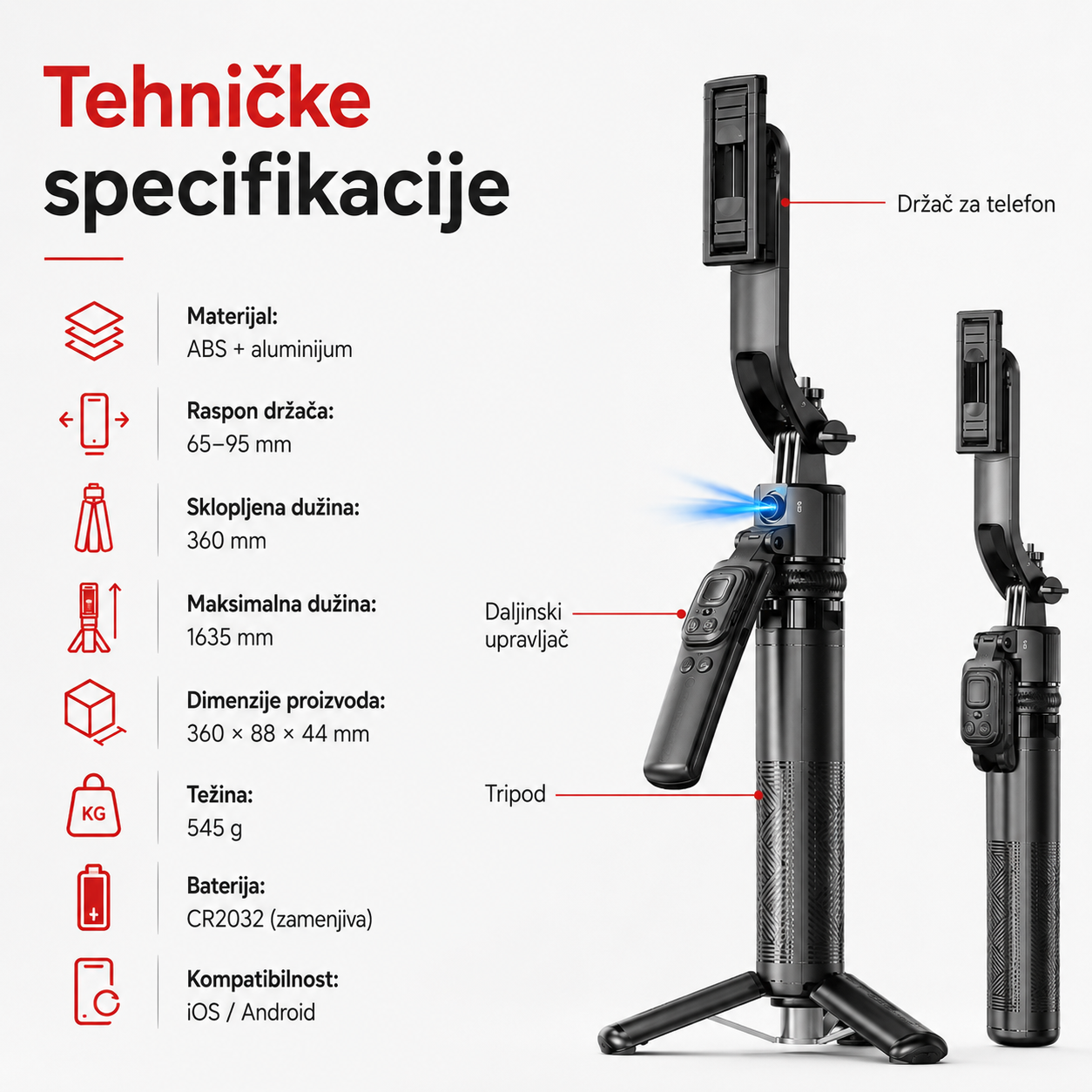 C17 AutoTrack 360 – AI tripod i selfie stick