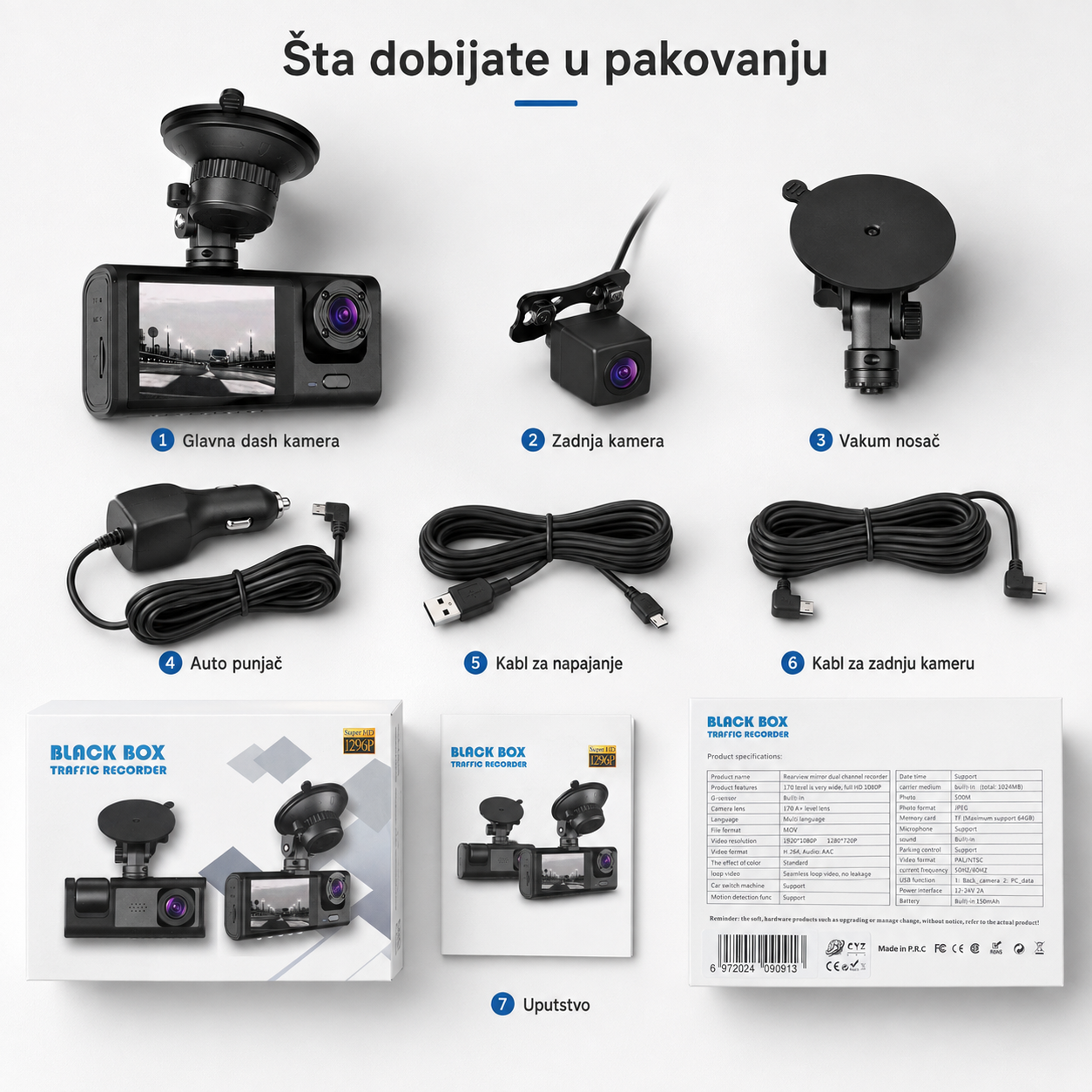 RoadGuard Duo 1296P – prednja i zadnja auto kamera